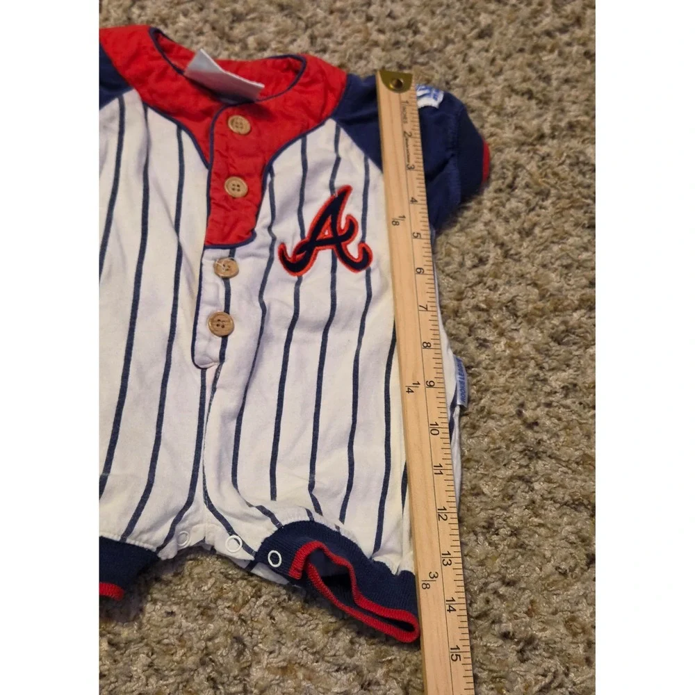 Vtg Rookie League Atlanta Braves Bodysuit Hat Set Baby Size 3-6M White Red Blue